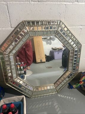 Octagonal Mosaic Accent Mirror - Silver Finish
